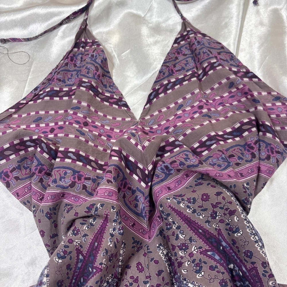 y2k Halter Top Purple Excellent Band of Gypsies Paisley Handkerchief Hem Cotton - Picture 3 of 6